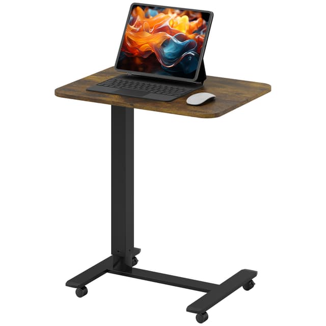 Pneumatic Standing Desk Adjustable Height, Mobile Stand Up Desk with Wheels, 43 Inch Rolling Table, Rustic Brown