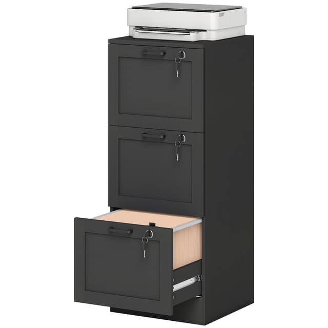 Vertical Filing Cabinet with 3 Drawers, Lock, File Cabinet for Home Office, A4 and Letter Size Files, Black