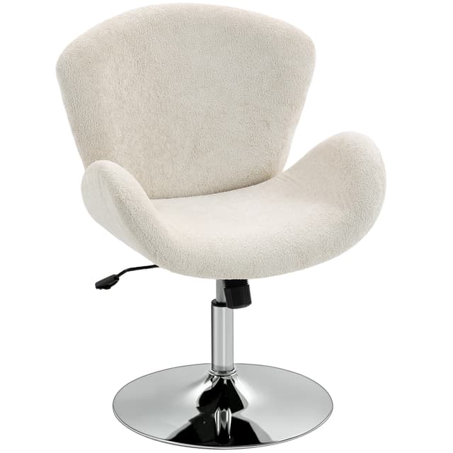 Swivel Office Chair, Velvet Desk Chair with Wide Bucket Seat, Butterfly Back, Tilt Function and Round Base, Cream White