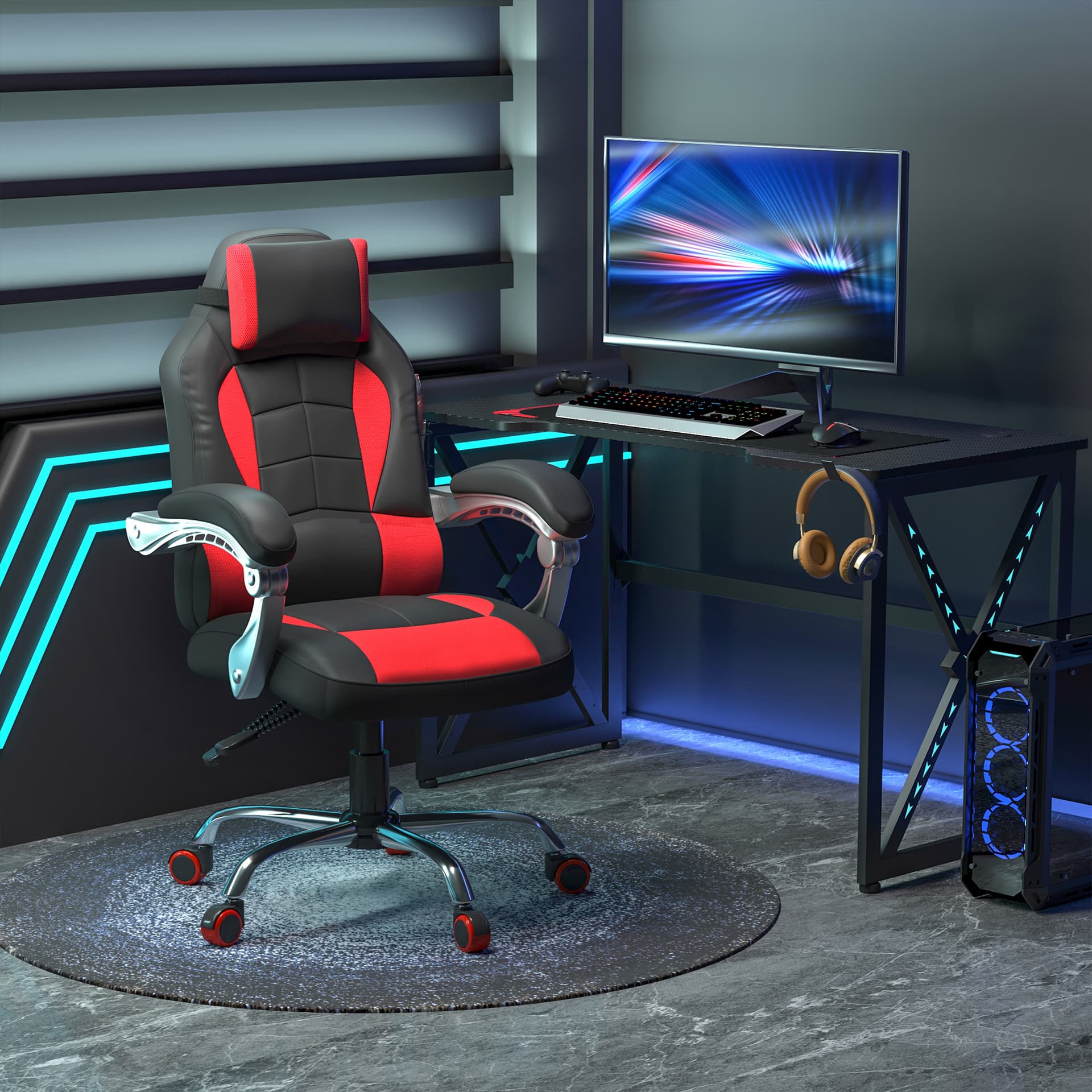 HOMCOM High Back Office Chair, Racing Gaming Chair, Height Adjustable Red