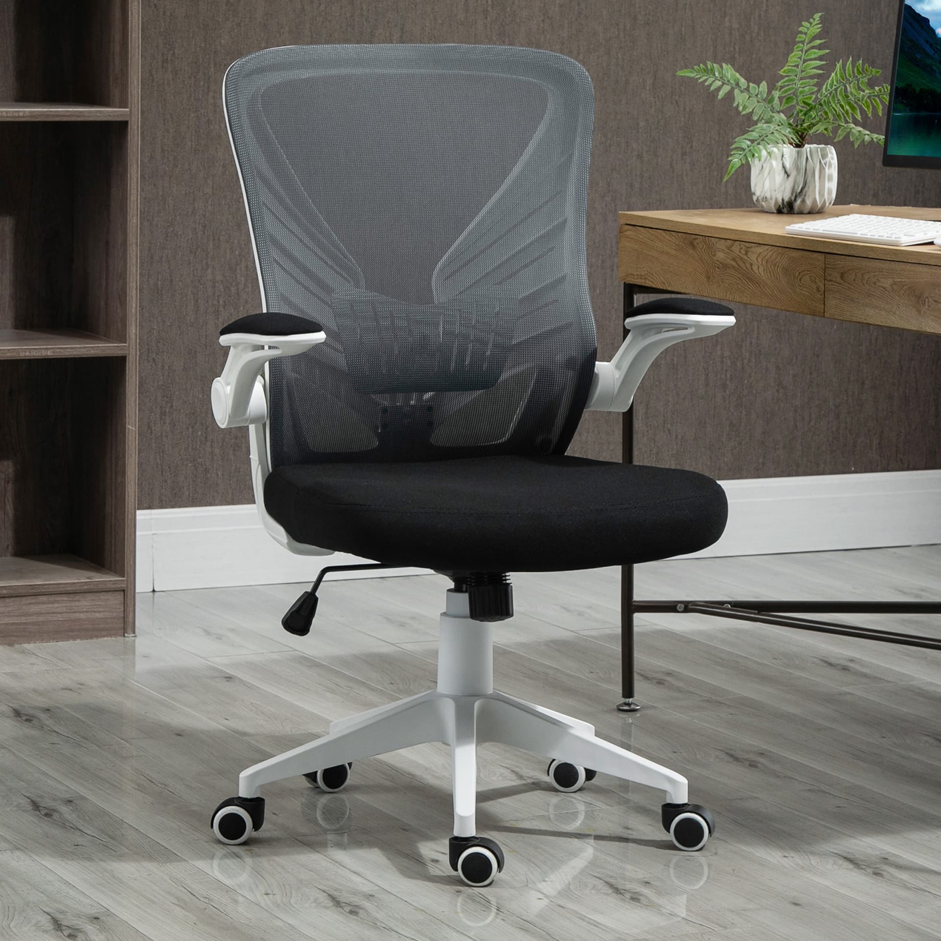 Mesh Office Chair Swivel Task Desk Chair with Lumbar Back Support, Flip-Up Arm, Adjustable Height Office, Grey/Black