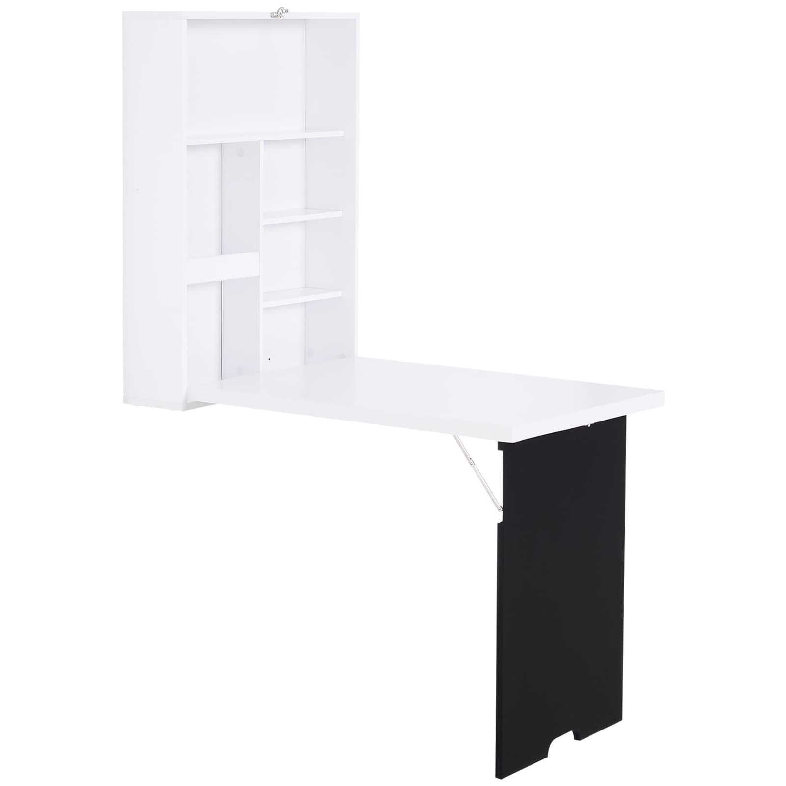 Wall Mounted Table Fold Out Convertible Desk, Multi-Functional Space Saving Computer Desk with Writing Floating Board for Students, White and Black