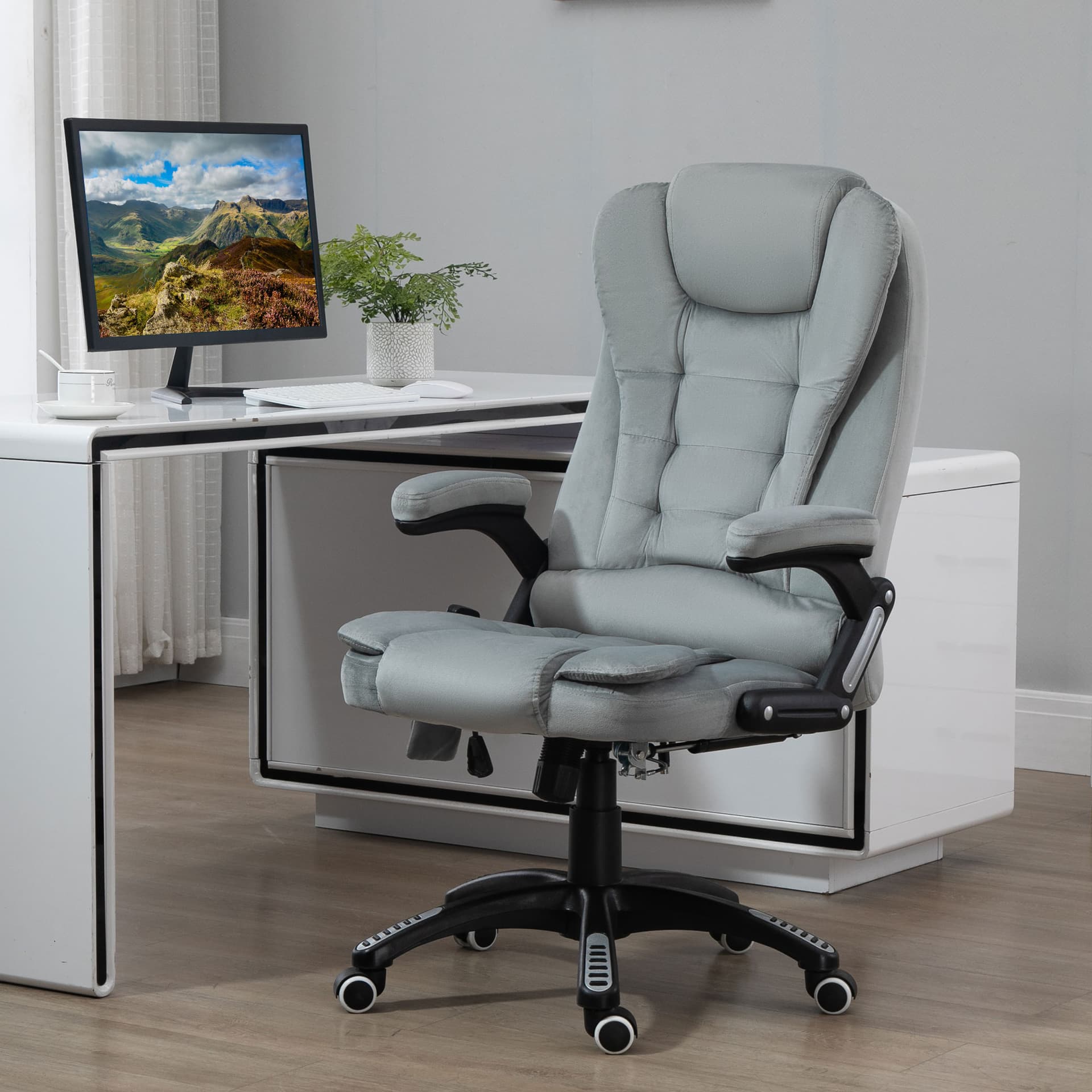 Vinsetto Ergonomic Vibrating Massage Office Chair High Back Executive Chair with 6 Point Reclining Backrest Padded Armrest Grey