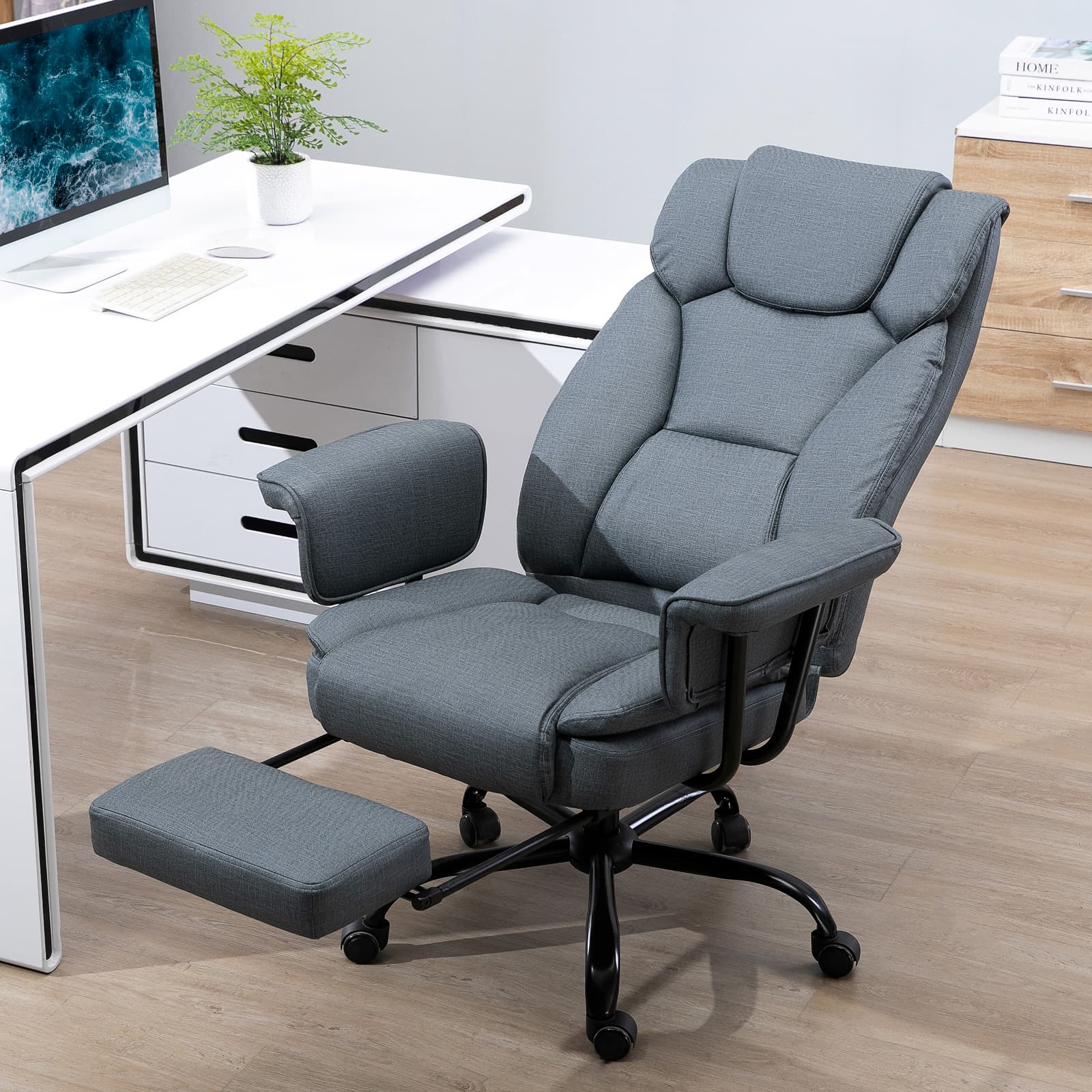 Vinsetto Swivel Reclining Office Chair with Ergonomic with Footrest, Grey