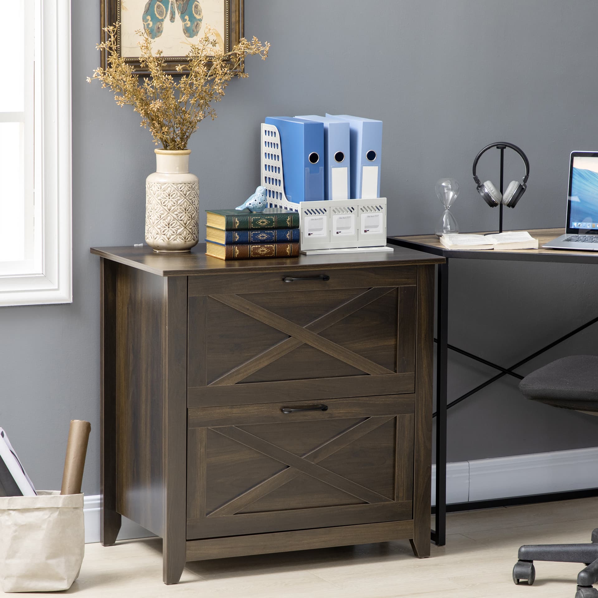 Vinsetto Vertical File Cabinet with Hanging Bars for A4 Size for Home Office, 29.9"x 19.7"x 30.3", Brown