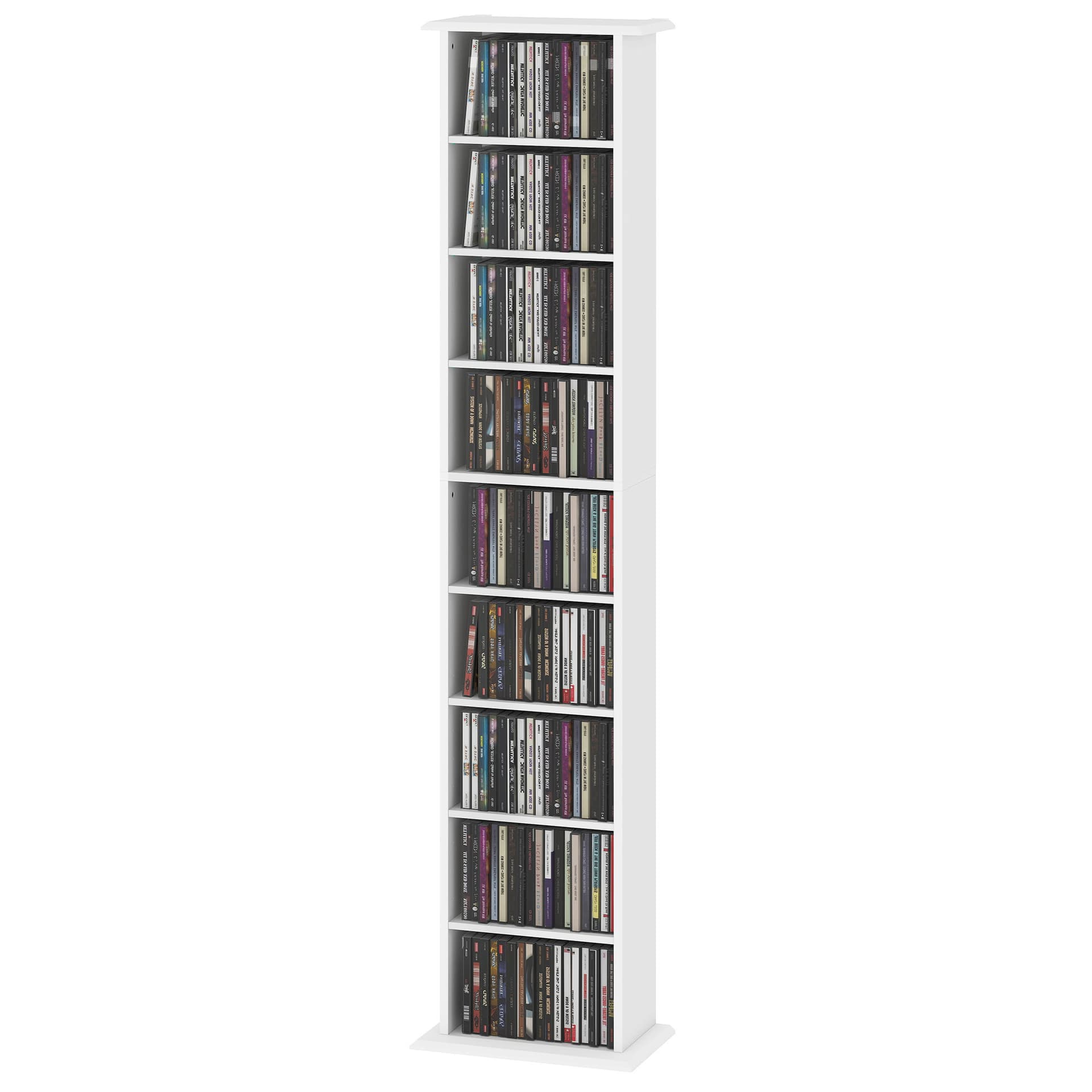 9-Tier DVD Shelf with 7 Adjustable Shelves, Slim CD Shelf, Holds 252 CDs, 147 DVDs or 189 Blu-rays, White